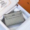 HM mini Kelly pochette 22cm Ostrich Glacier Grey Silver Buckle For Women Handbags HRMS