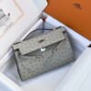 HM mini Kelly pochette 22cm Ostrich Glacier Grey Silver Buckle For Women Handbags HRMS