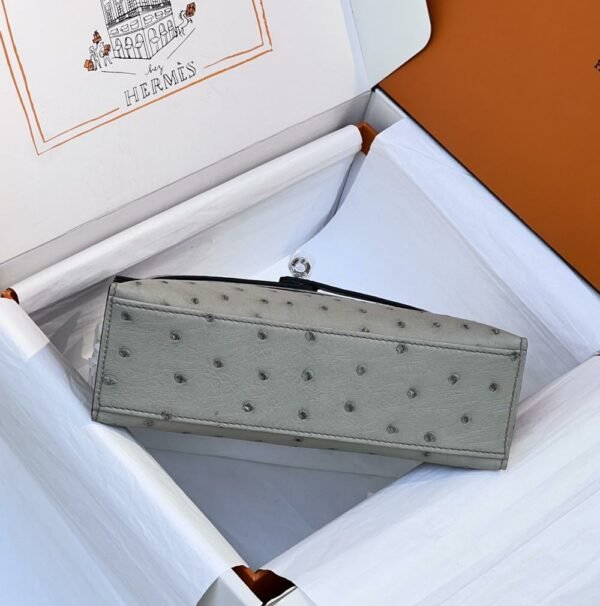 HM mini Kelly pochette 22cm Ostrich Glacier Grey Silver Buckle For Women Handbags HRMS