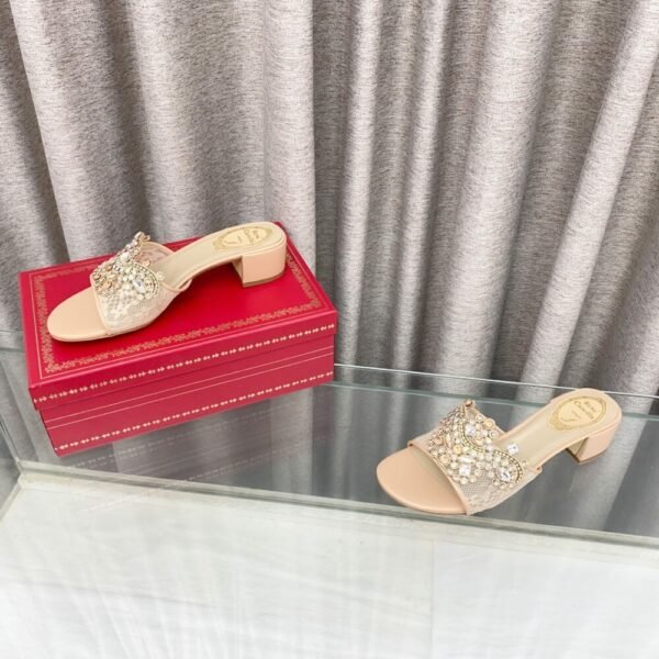 Rene Caovilla Fashionable Versatile Rhinestones Chunky Heel Sandals