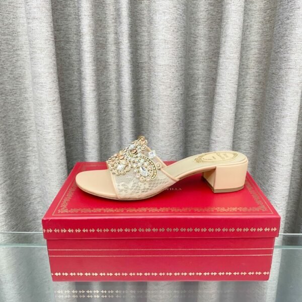 Rene Caovilla Fashionable Versatile Rhinestones Chunky Heel Sandals