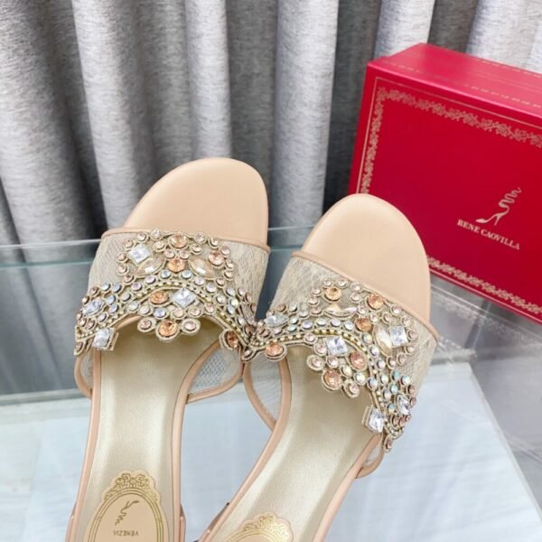 Rene Caovilla Fashionable Versatile Rhinestones Chunky Heel Sandals