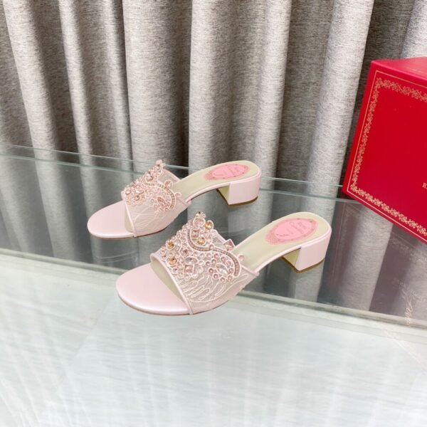 Rene Caovilla Fashionable Versatile Rhinestones Chunky Heel Sandals
