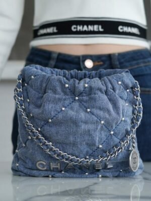 CHL 24s Spring/Summer New Denim 22mini bag Grey-blue 20cm