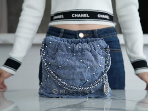 CHL 24s Spring/Summer New Denim 22mini bag Grey-blue 20cm
