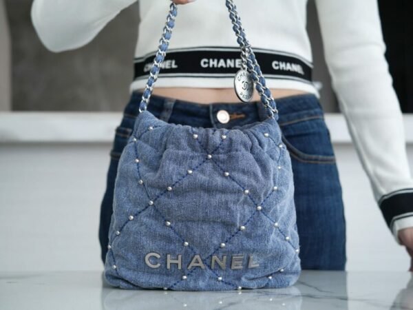 CHL 24s Spring/Summer New Denim 22mini bag Grey-blue 20cm