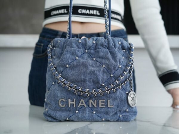 CHL 24s Spring/Summer New Denim 22mini bag Grey-blue 20cm