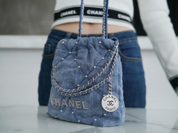 CHL 24s Spring/Summer New Denim 22mini bag Grey-blue 20cm