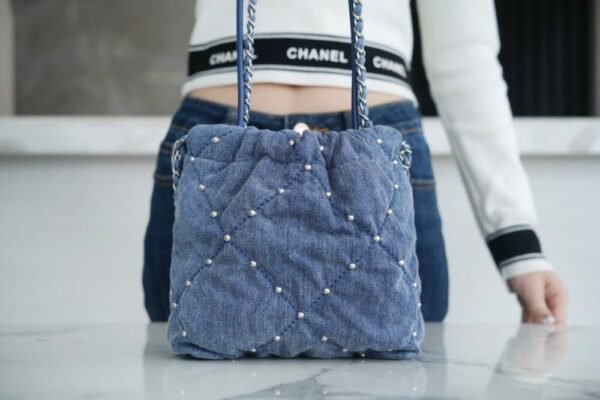 CHL 24s Spring/Summer New Denim 22mini bag Grey-blue 20cm