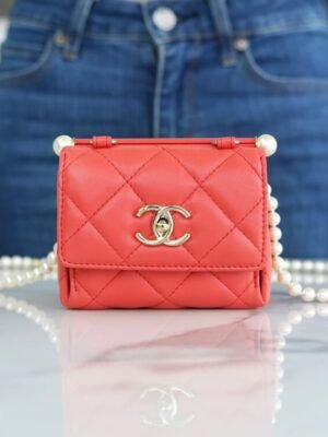 CHL 24ss Spring/Summer New Pearl Chain Mini Triangle Bag Orange 12cm