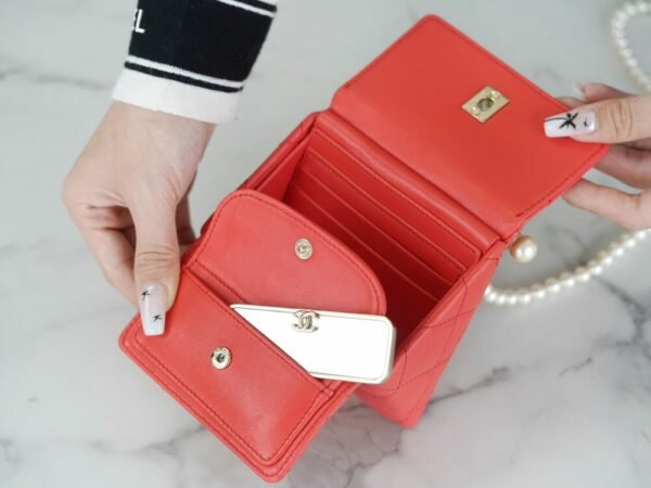 wsxc1742913583169_7 CHL 24ss Spring/Summer New Pearl Chain Mini Triangle Bag Orange 12cm