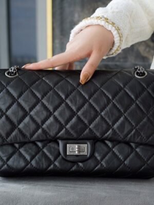 CHL 2.55 Large Genuine Leather Black Silver 28cm