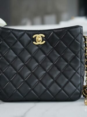 CHL 22s Woven Gold Ball HOBO Hippie Bag Black 19CM