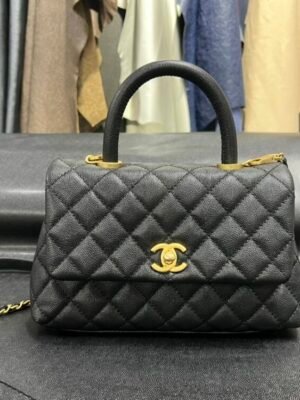 CHL coco handle Solid color cowhide handle black gold small genuine leather 24cm