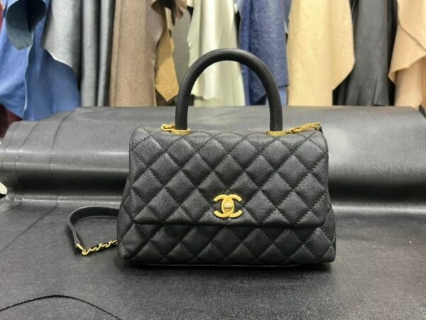 CHL coco handle Solid color cowhide handle black gold small genuine leather 24cm