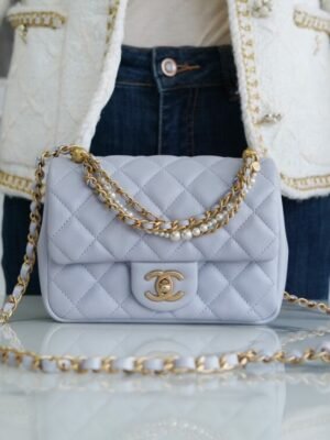 CHL 24p Pearl necklace Fatty Fang light gray blue 17cm