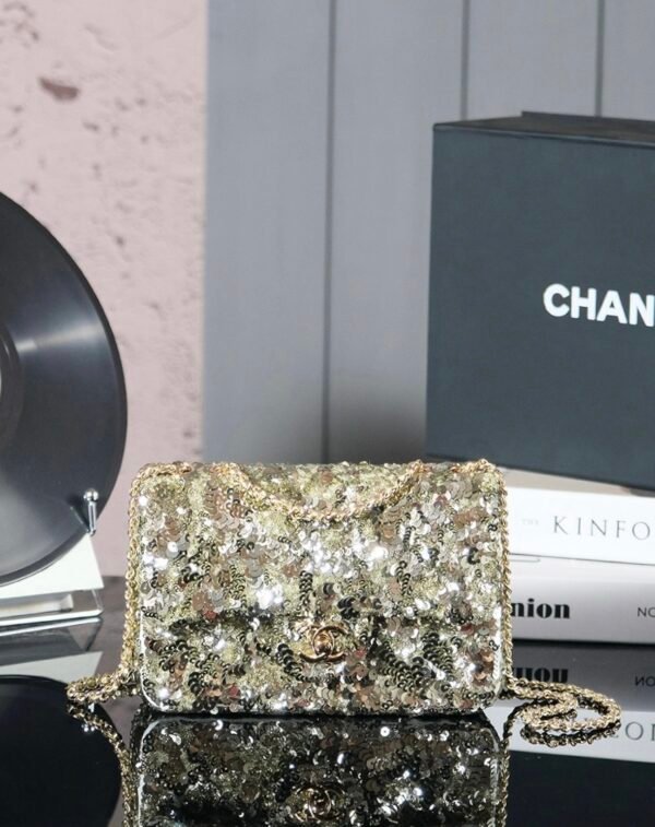 CHL 25c Handmade Sequined Flap Bag 21cm cf