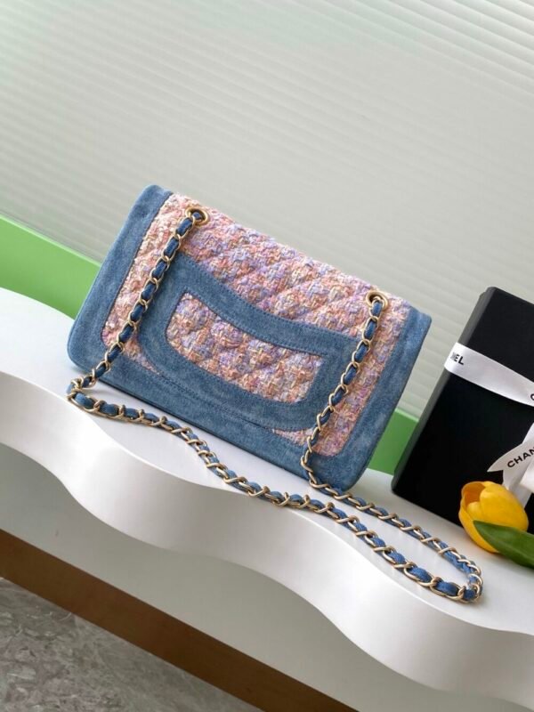 CHL Used CF denim blue and pink flowers 25cm