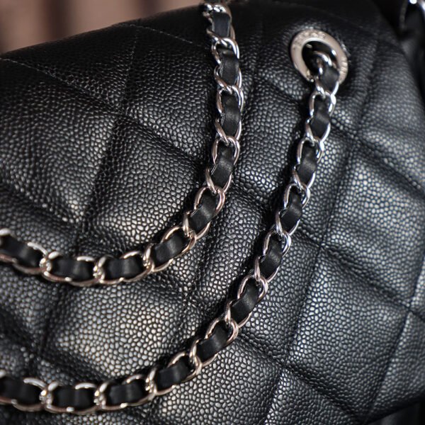 CHL Second-hand | Black and silver three-chain caviar leather airport bag