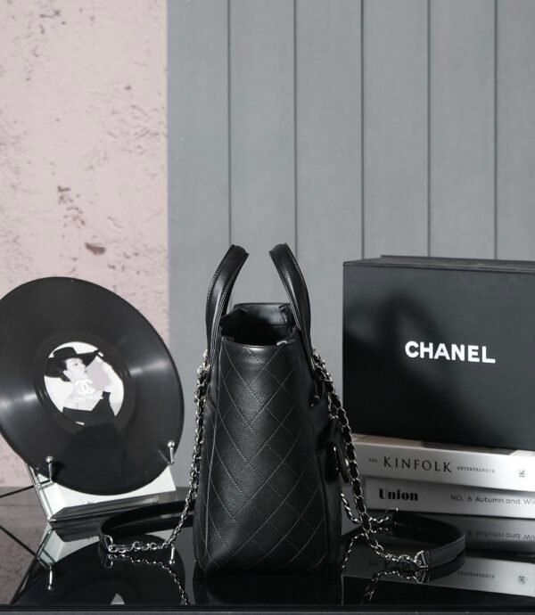 CHL Black and silver leather tote airport bag zipper shopping bag 37cm