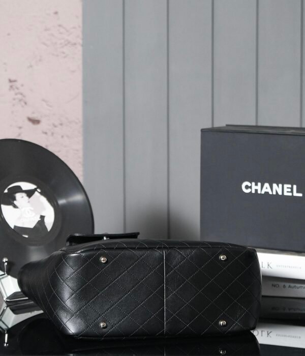 CHL Black and silver leather tote airport bag zipper shopping bag 37cm