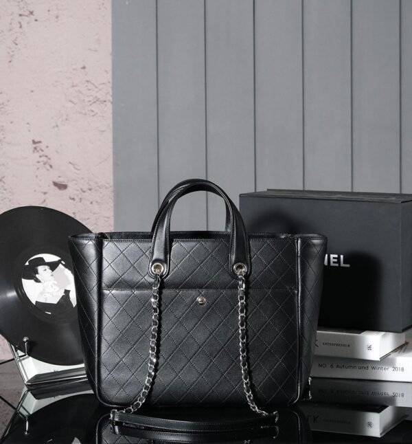 CHL Black and silver leather tote airport bag zipper shopping bag 37cm