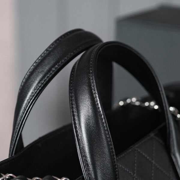 CHL Black and silver leather tote airport bag zipper shopping bag 37cm