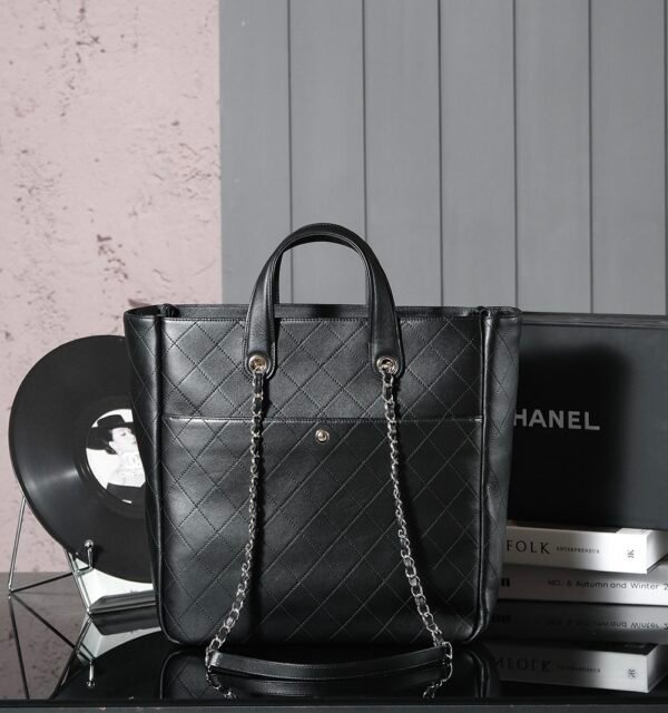 CHL Black and silver leather tote airport bag zipper shopping bag 39.5cm