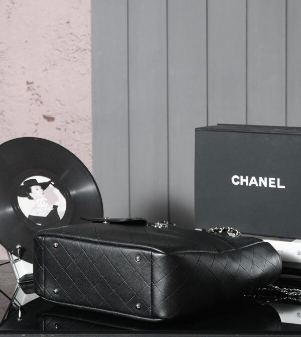 CHL Black and silver leather tote airport bag zipper shopping bag 39.5cm