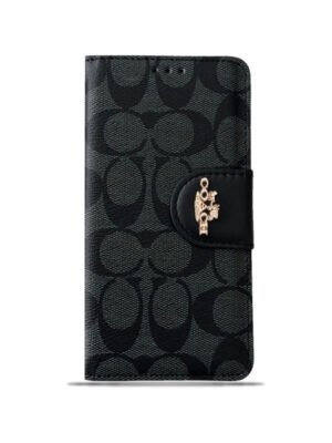 Coach iPhone Case  Leather Flip Case with Card Holder Black-PTK241622