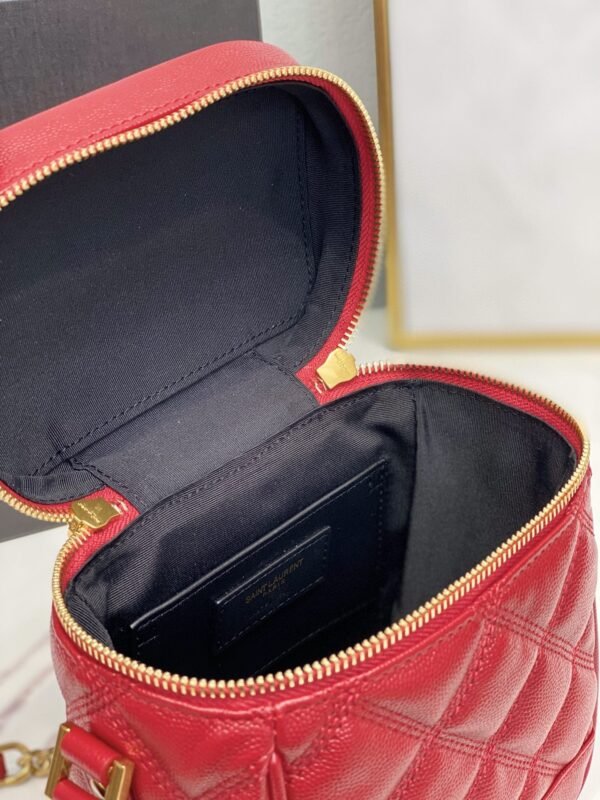 YSSL  Vanity Bag In Carr¨¦-Quilted Grain De Poudre Red For Women 6.4in/16.5cm YSL 649779DME276805