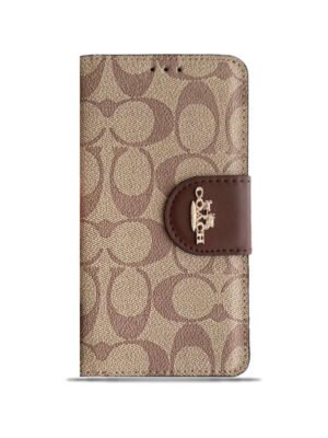 Coach iPhone Case  Leather Flip Case with Card Holder Brown-PTK241622