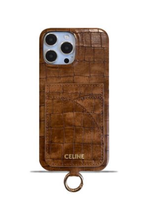Alligator Print Celine iPhone Case With Card Holder And Strap Brown -EYP241415