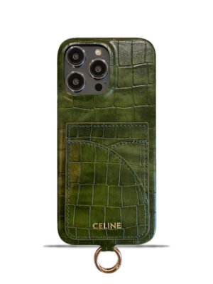 Alligator Print Celine iPhone Case With Card Holder And Strap Green -EYP241415