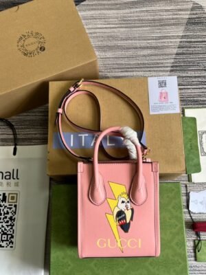 gg Bananya Print Mini Tote Bag Pink For Women, Women’s Bags 7.9in/20cm gg 671623 U5XAG 5964