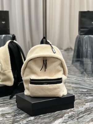 YSSL Fleece Backpack Beige For Women, Women’s Bags 16.1in/41cm YSL