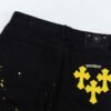 CHROME HEARTS PAINT DRIP YELLOW CROSS PATCH JEANS BLACK