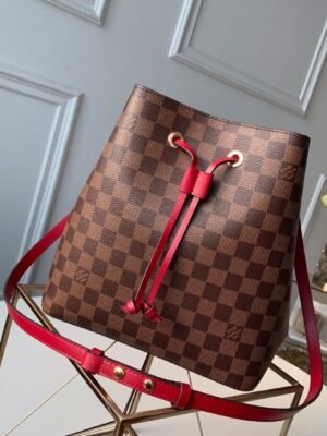 LV NeoNoe MM Bucket Bag Damier Ebene Canvas Cherry Berry For Women,  Shoulder And Crossbody Bags 10.2in/26cm LV N40214