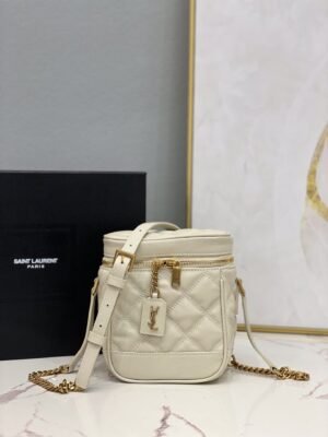 YSSL  Vanity Bag In Carr¨¦-Quilted Grain De Poudre White For Women 6.4in/16.5cm YSL 649779DME279207