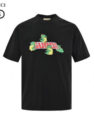 Gucci Black T-Shirt with Dinosaur Graphic