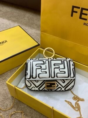 FI Nano Baguette Charm California Sky White For Women, Handbags, Shoulder And Crossbody Bags 4.3in/11cm FF 7AR844
