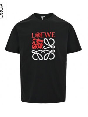 Loewe Black T-Shirt with Red and White Logo