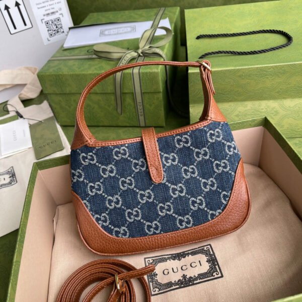 gg Jackie 1961 Mini Shoulder Bag Blue And Ivory gg Jacquard Denim For Women 7.5in/19cm gg ?637092 2KQgg 8375