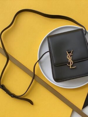 YSSL Kaia North/South Satchel Bag In Vegetable Tanned Black Material With Gold Hardware For Women 6.6in/18cm YSL 668809BWR0W1000