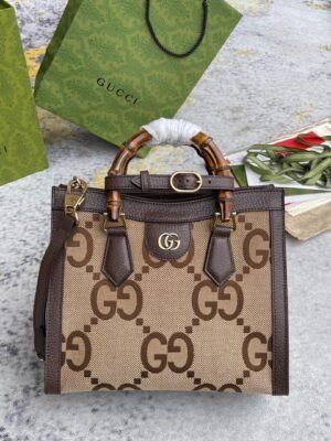 gg Diana Jumbo gg Small Tote Bag Camel And Ebony Jumbo gg Canvas Brown For Women 11in/28cm 660195 UKMFT 2672