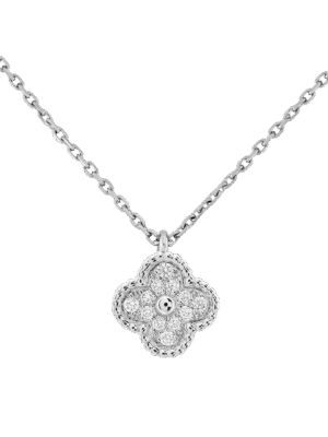 18K White Gold Sweet Alhambra Diamond Necklace