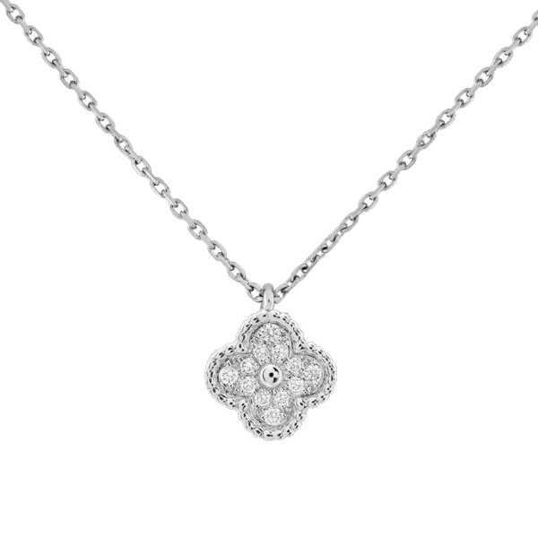 18K White Gold Sweet Alhambra Diamond Necklace