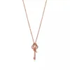 18K T Keys Woven Pink Diamonds Medium Necklace