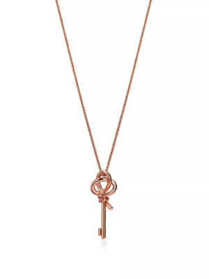 18K T Keys Woven Pink Diamonds Medium Necklace