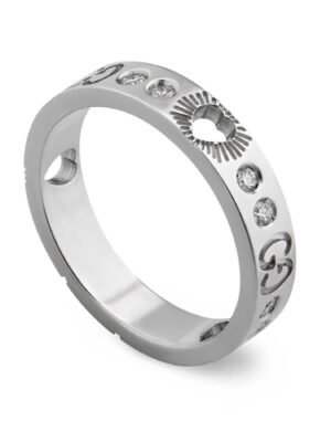 18K Double G Icon Diamonds White Gold Ring